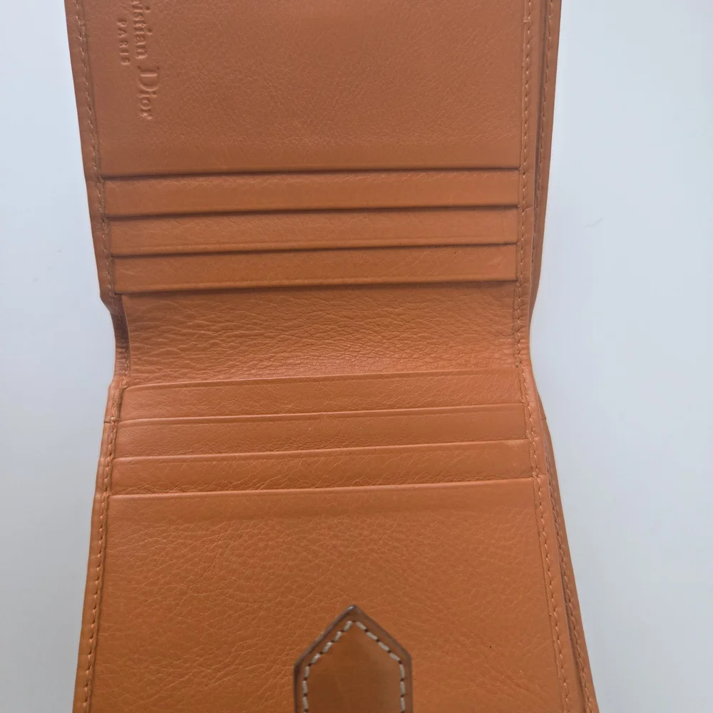 Authentic Christian Dior CD Logo Orange Leather Wallet